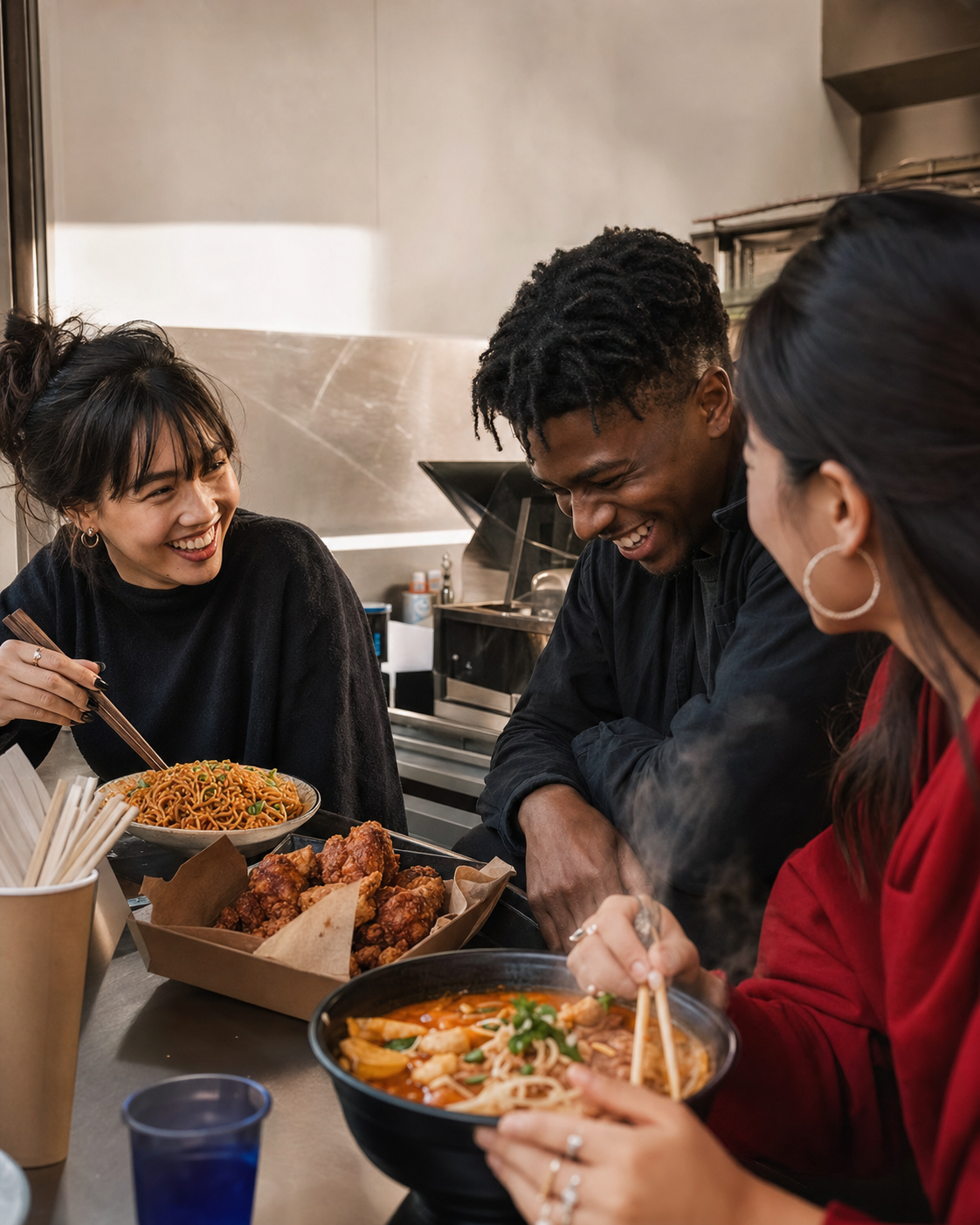A FoodXYZ kitchen team sharing and testing dishes